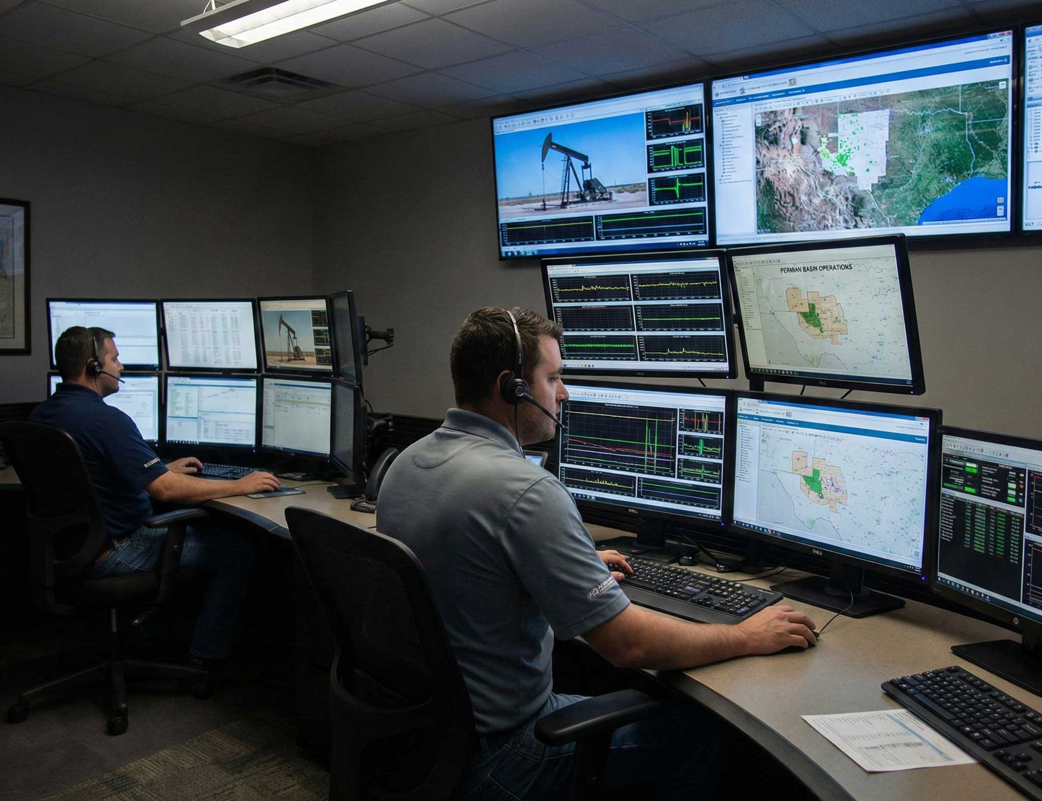 Operators monitoring IntelliWell systems in a control room